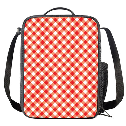 Lava Red And White Gingham Print Crossbody Lunch Bag
