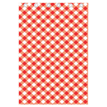 Lava Red And White Gingham Print Curtain