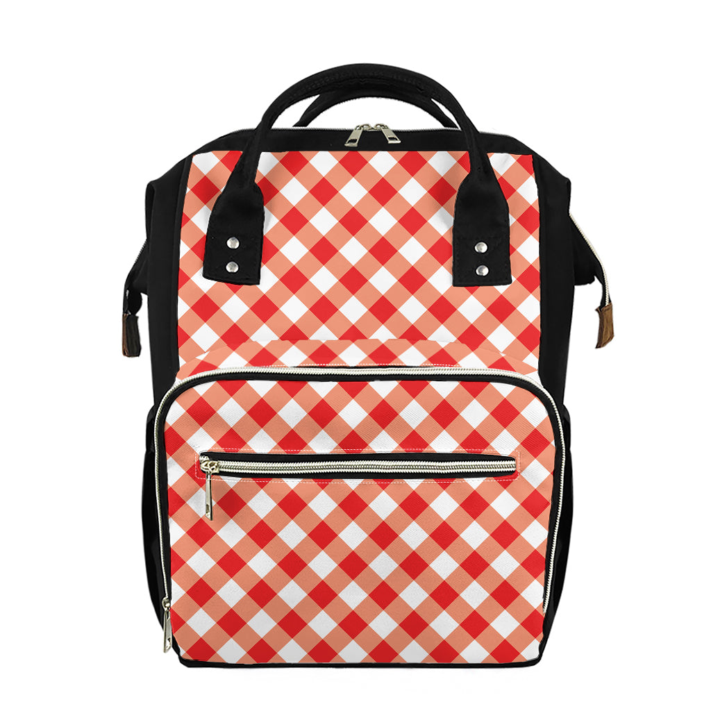 Lava Red And White Gingham Print Diaper Bag