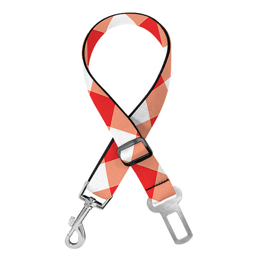 Lava Red And White Gingham Print Dog Seat Belt