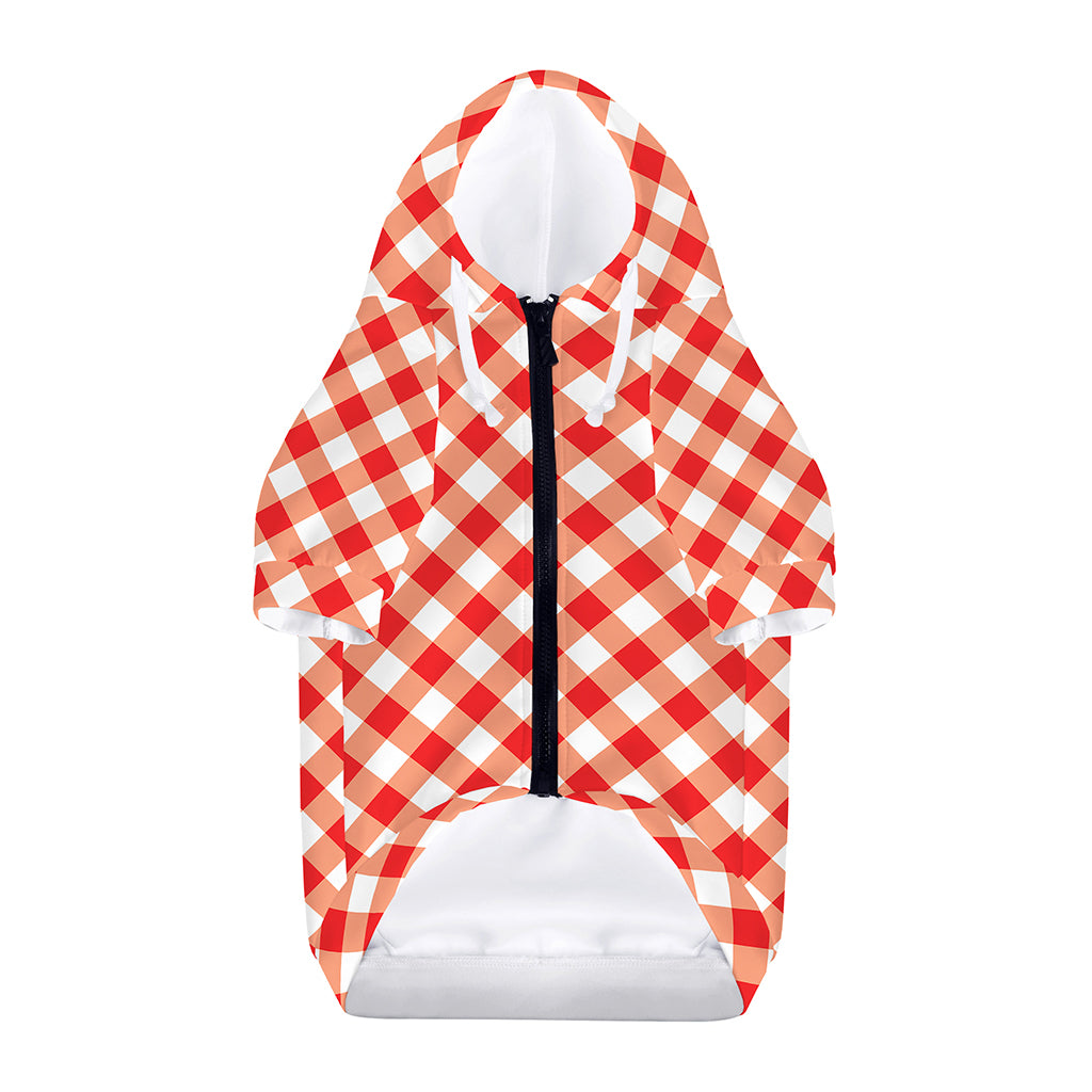 Lava Red And White Gingham Print Dog Zip Up Hoodie