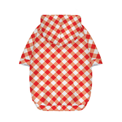 Lava Red And White Gingham Print Dog Zip Up Hoodie