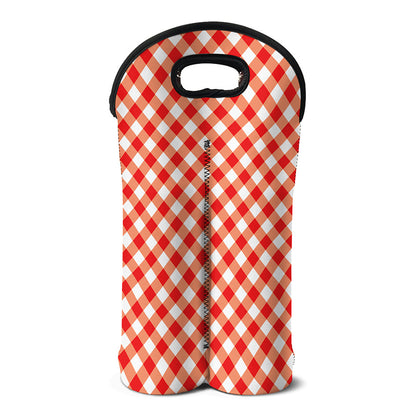 Lava Red And White Gingham Print Double Neoprene Wine Tote