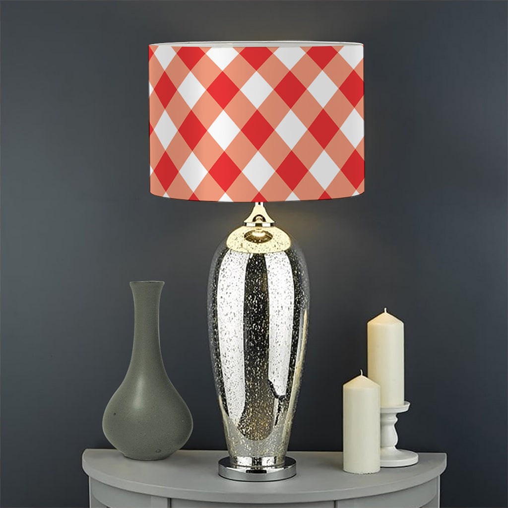 Lava Red And White Gingham Print Drum Lamp Shade