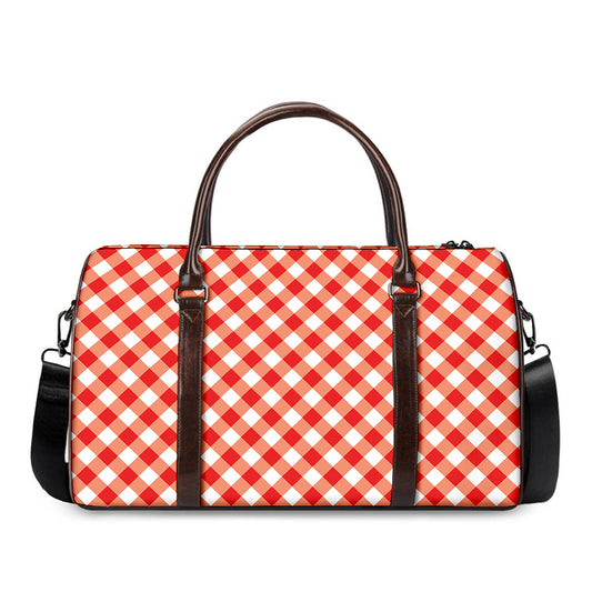 Lava Red And White Gingham Print Duffle Bag