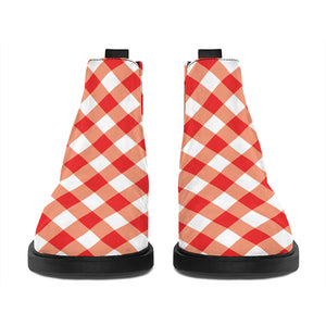 Lava Red And White Gingham Print Flat Ankle Boots