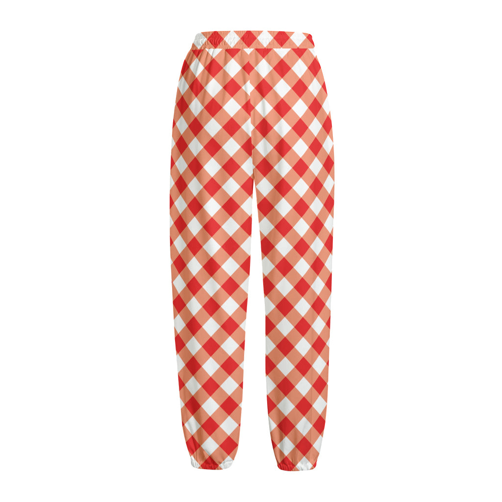 Lava Red And White Gingham Print Fleece Lined Knit Pants