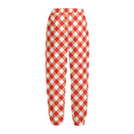 Lava Red And White Gingham Print Fleece Lined Knit Pants