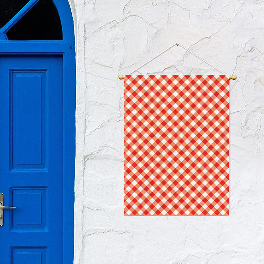 Lava Red And White Gingham Print Garden Flag