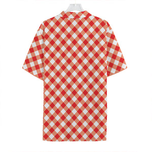 Lava Red And White Gingham Print Hawaiian Shirt