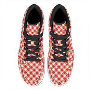 Lava Red And White Gingham Print High Top Leather Sneakers