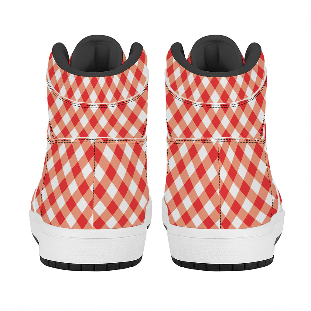 Lava Red And White Gingham Print High Top Leather Sneakers