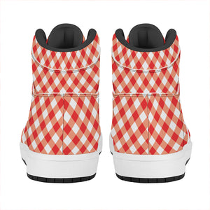 Lava Red And White Gingham Print High Top Leather Sneakers