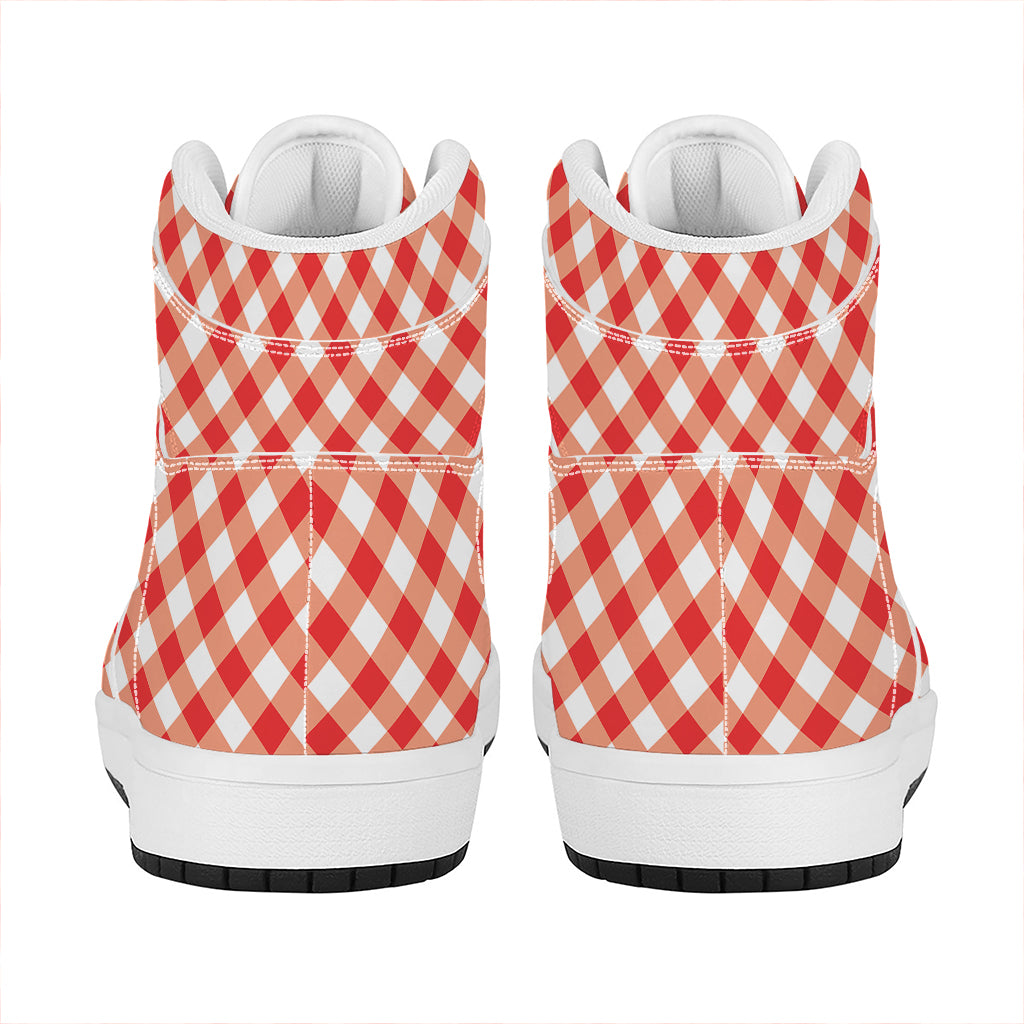 Lava Red And White Gingham Print High Top Leather Sneakers