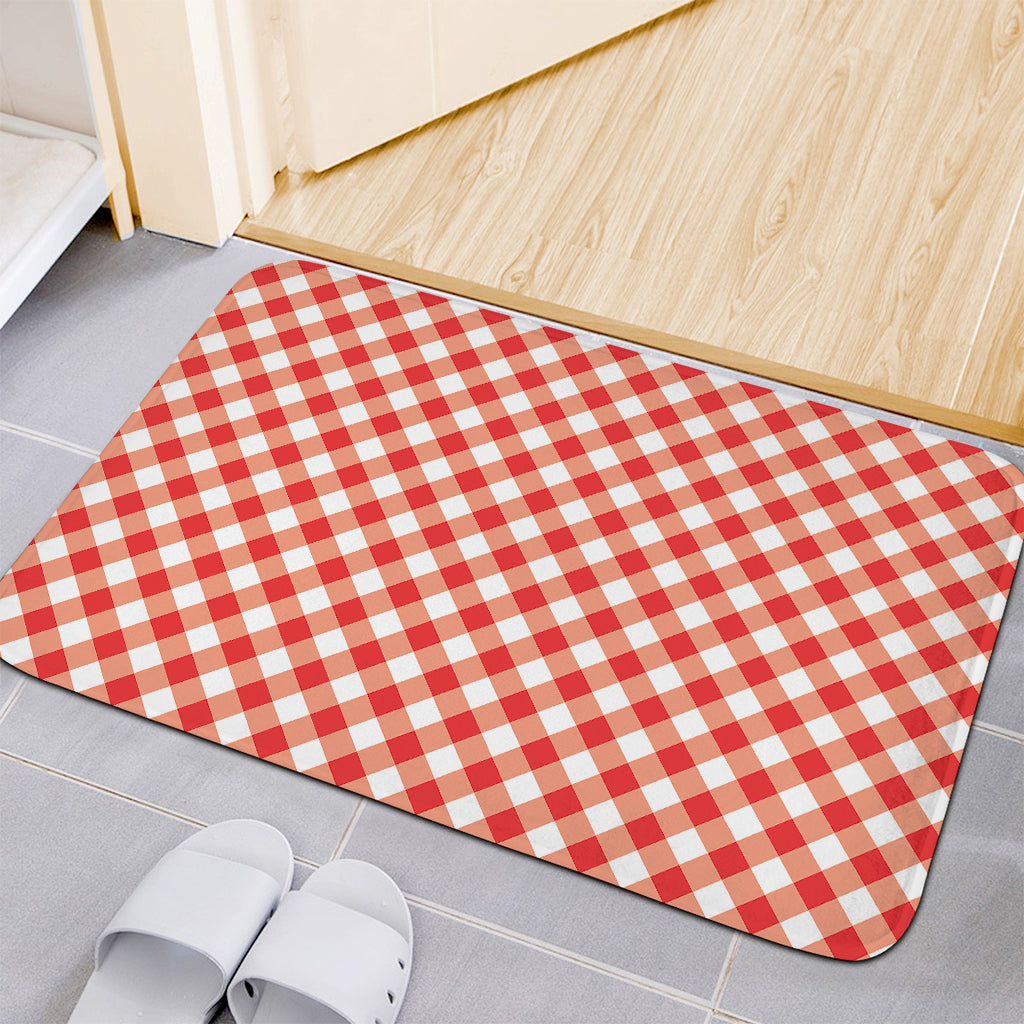 Lava Red And White Gingham Print Indoor Door Mat