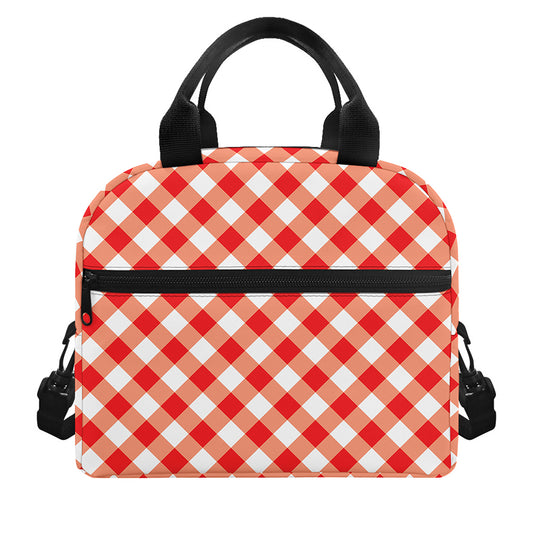 Lava Red And White Gingham Print Insulated Lunch Bag