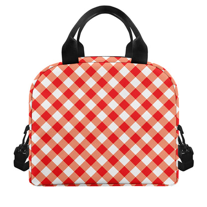 Lava Red And White Gingham Print Insulated Lunch Bag