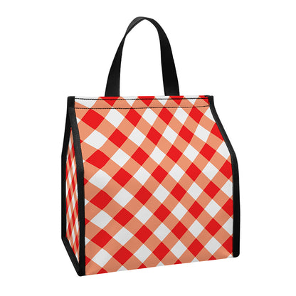 Lava Red And White Gingham Print Insulated Lunch Tote
