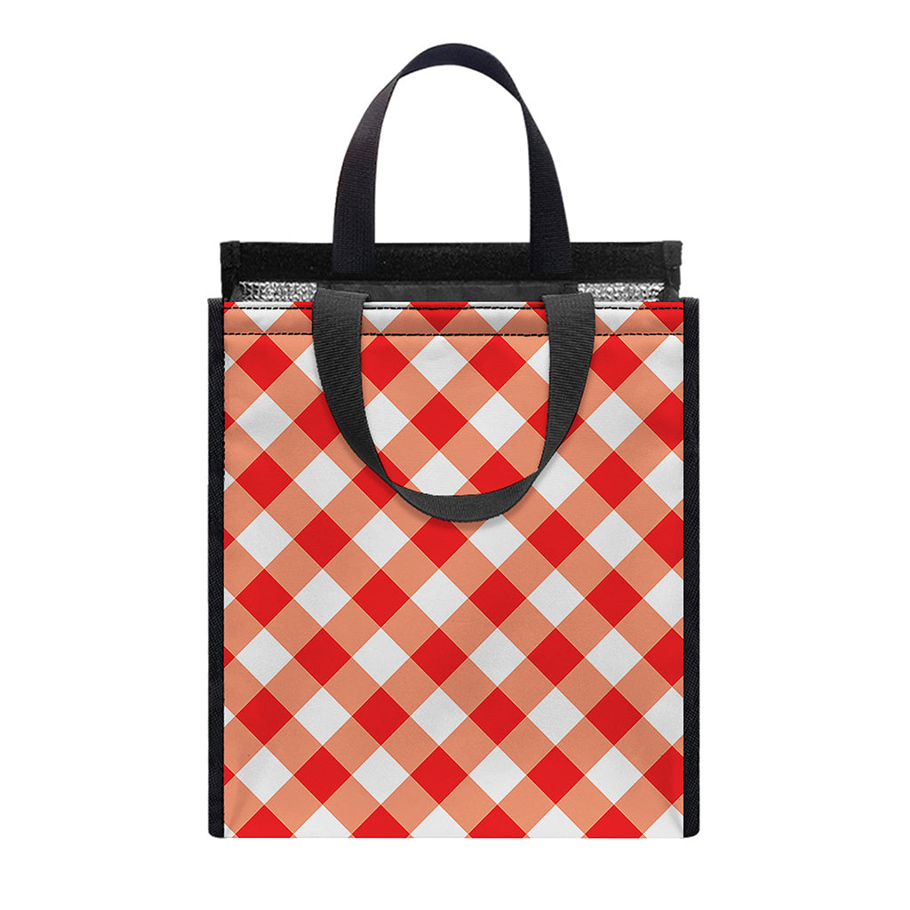 Lava Red And White Gingham Print Insulated Lunch Tote