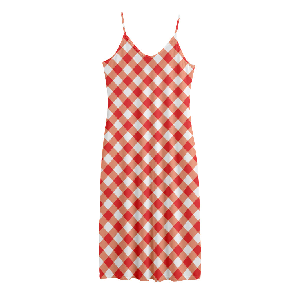 Lava Red And White Gingham Print Jersey Midi Cami Dress