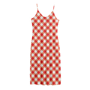 Lava Red And White Gingham Print Jersey Midi Cami Dress