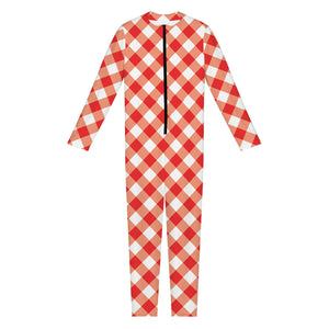 Lava Red And White Gingham Print Jumpsuit