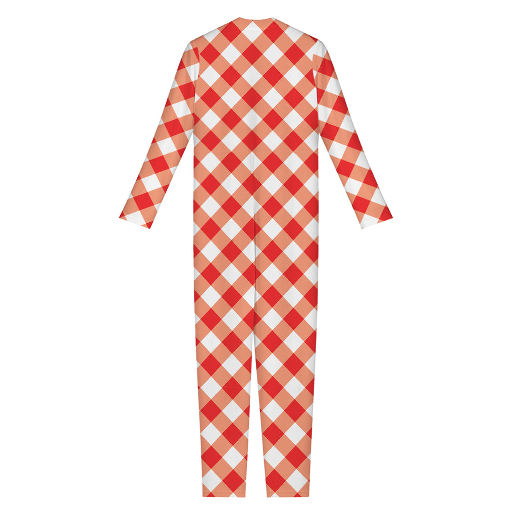 Lava Red And White Gingham Print Jumpsuit