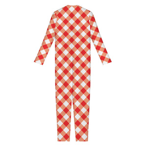 Lava Red And White Gingham Print Jumpsuit