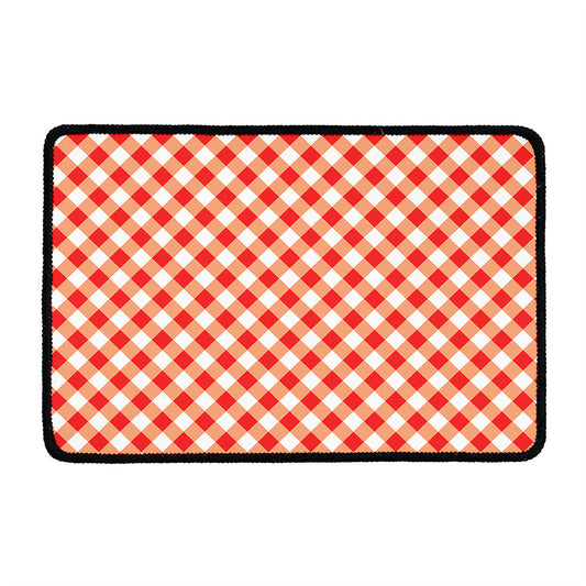Lava Red And White Gingham Print Kitchen Mat