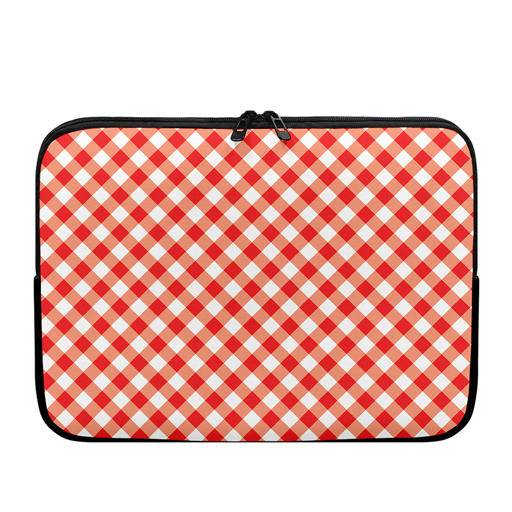 Lava Red And White Gingham Print Laptop Sleeve