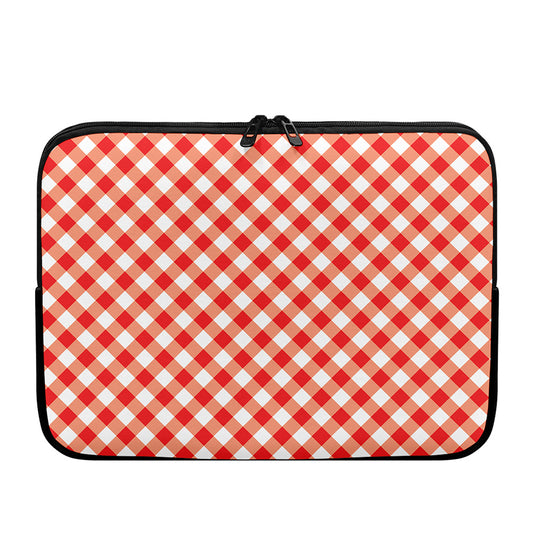 Lava Red And White Gingham Print Laptop Sleeve