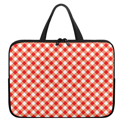 Lava Red And White Gingham Print Laptop Sleeve With Handle