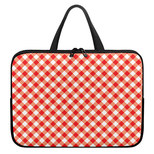 Lava Red And White Gingham Print Laptop Sleeve With Handle