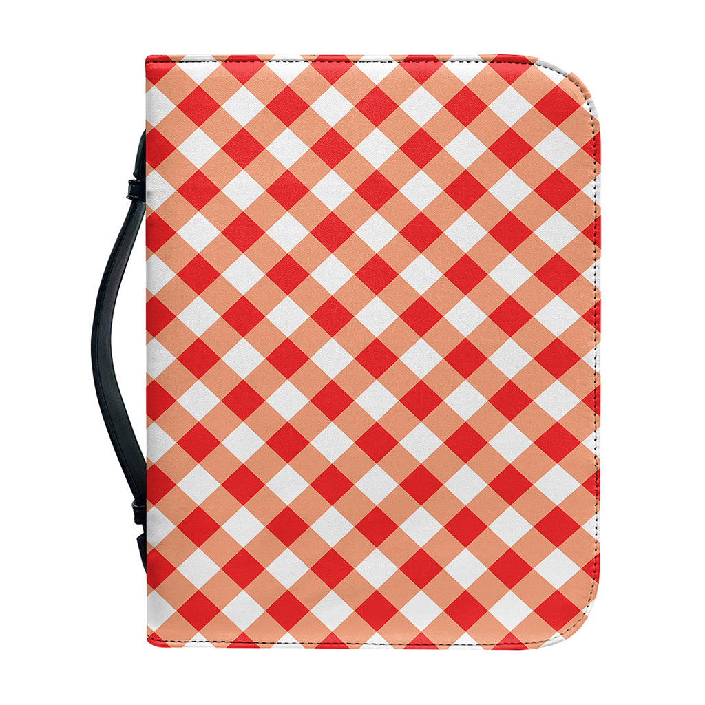 Lava Red And White Gingham Print Leather Bible Cover