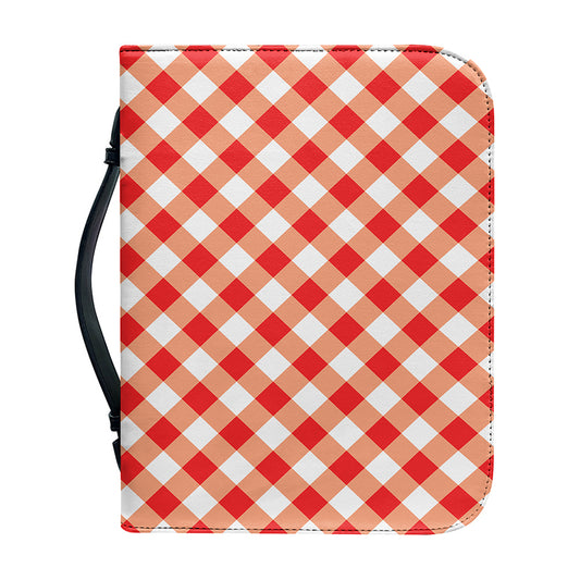 Lava Red And White Gingham Print Leather Bible Cover
