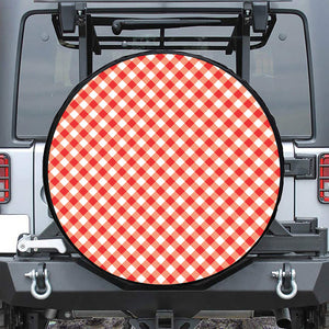 Lava Red And White Gingham Print Leather Spare Tire Cover