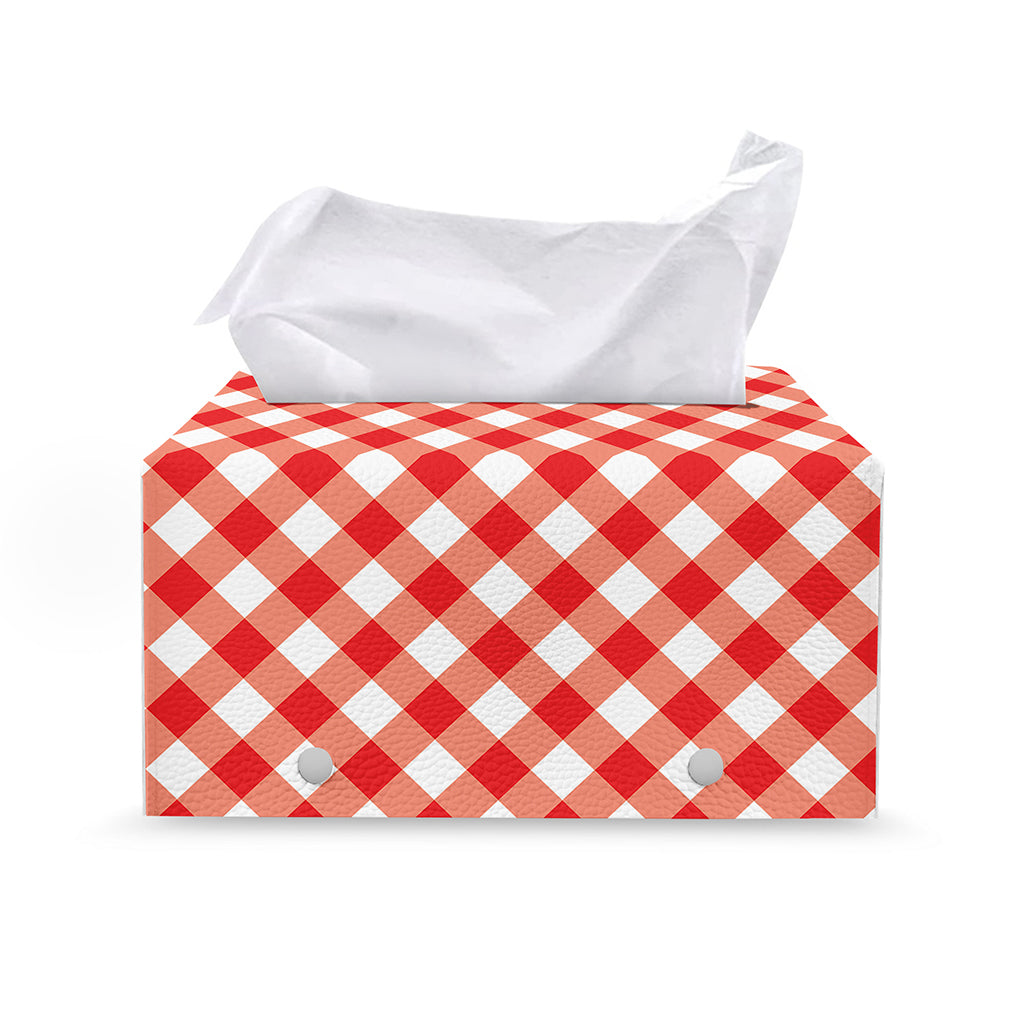 Lava Red And White Gingham Print Leather Tissue Box Cover