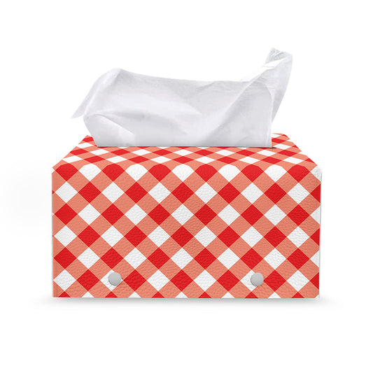 Lava Red And White Gingham Print Leather Tissue Box Cover