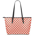 Lava Red And White Gingham Print Leather Tote Bag With Zipper