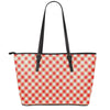 Lava Red And White Gingham Print Leather Tote Bag