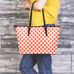 Lava Red And White Gingham Print Leather Tote Bag