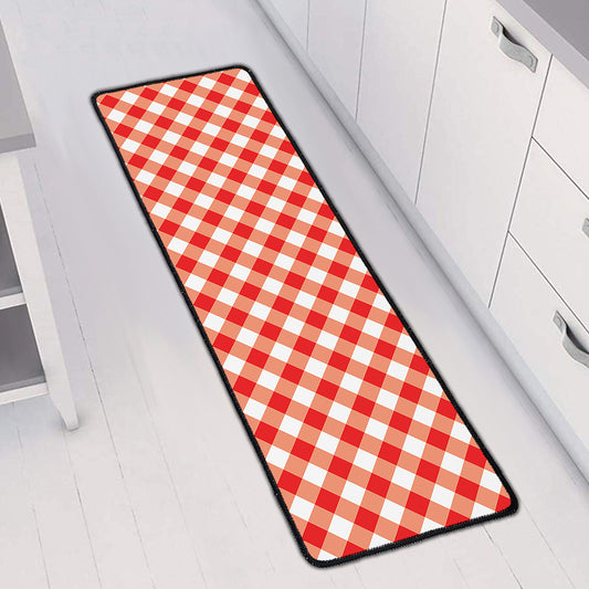 Lava Red And White Gingham Print Long Kitchen Mat