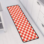 Lava Red And White Gingham Print Long Kitchen Mat