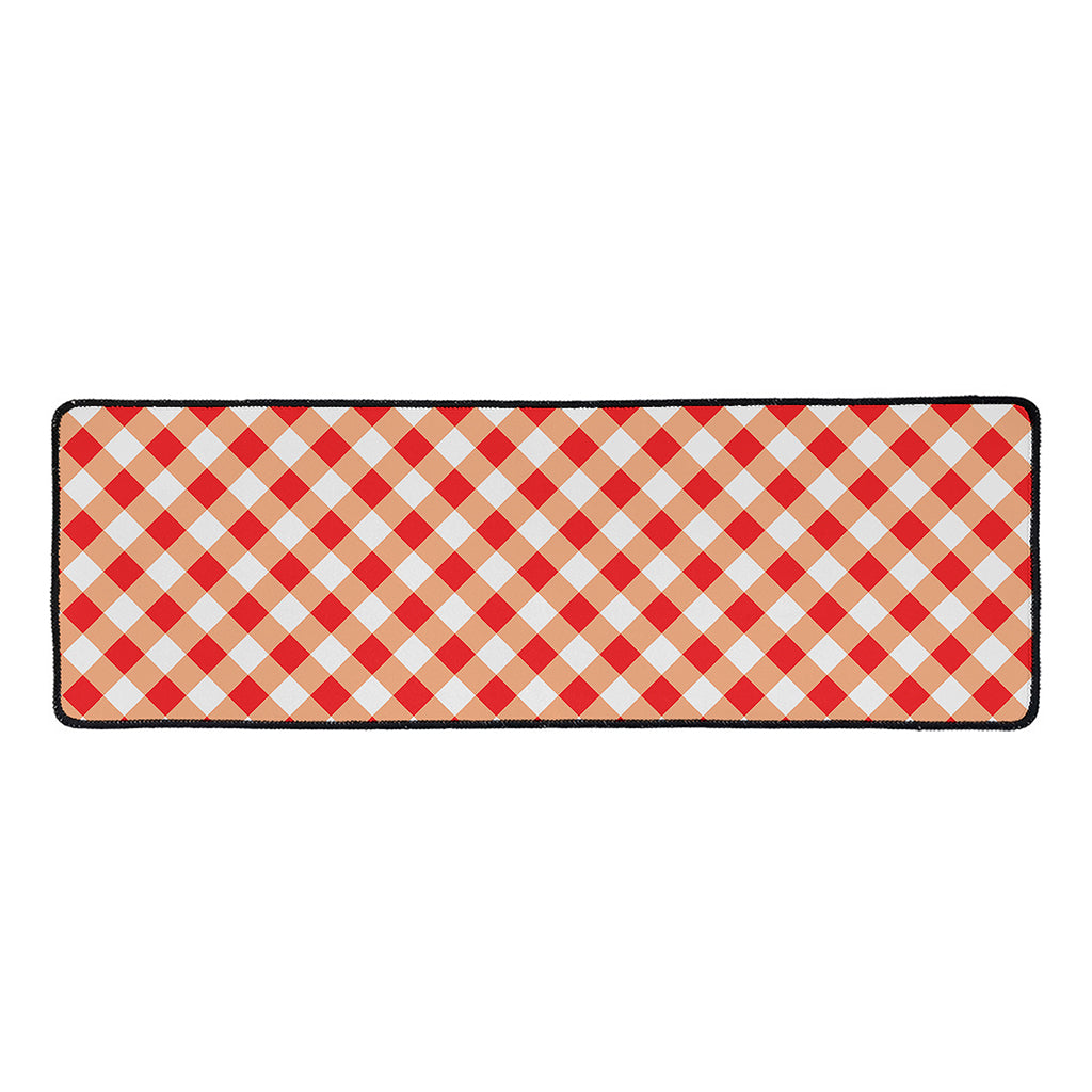 Lava Red And White Gingham Print Long Kitchen Mat