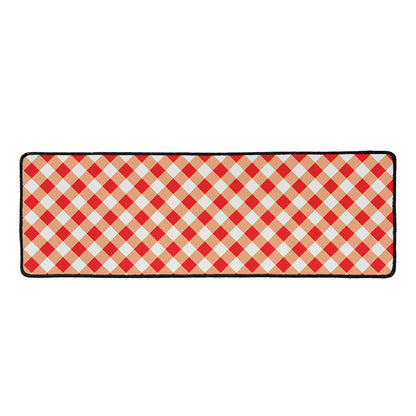 Lava Red And White Gingham Print Long Kitchen Mat