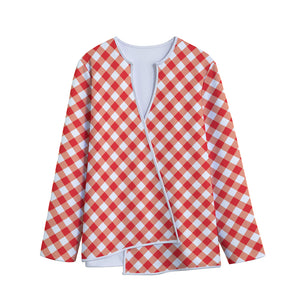 Lava Red And White Gingham Print Long Sleeve Short Coat