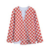 Lava Red And White Gingham Print Long Sleeve Short Coat