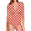 Lava Red And White Gingham Print Long Sleeve Swimsuit