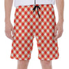 Lava Red And White Gingham Print Men's Beach Shorts