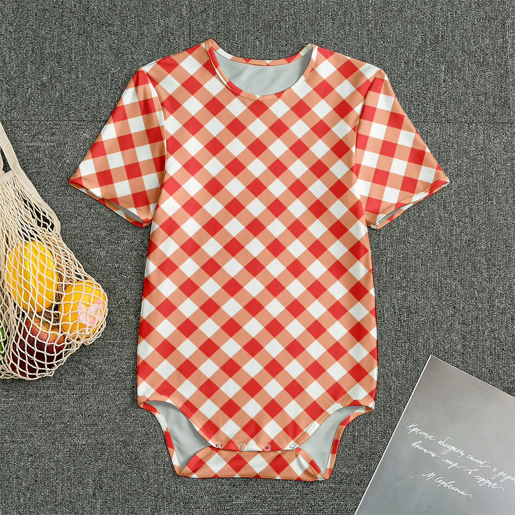 Lava Red And White Gingham Print Men's Bodysuit